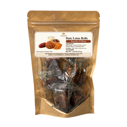 Palmaria Date Lotus Rolls — 10-count kraft pouch, 214 g, Nutella filling