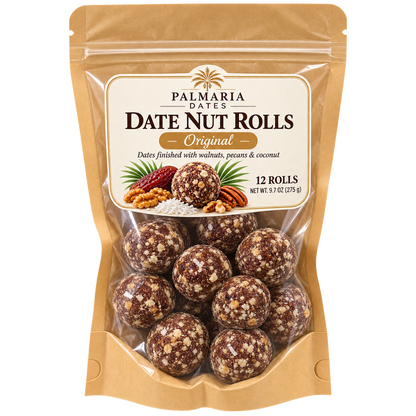 Palmaria Date Nut Rolls 12-count Original kraft window pouch