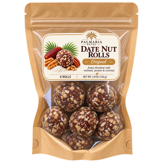 Palmaria Date Nut Rolls 6-count Original kraft window pouch